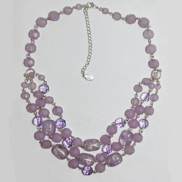 Robert Rose Jewelry - Multi Strand Lavender Beaded Necklace Silver Tone
